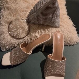 TOP Moda Glittering Silver and Cream Heels